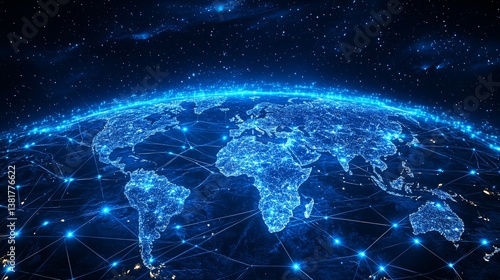 Earth surrounded by glowing lights representing global interconnectedness and data