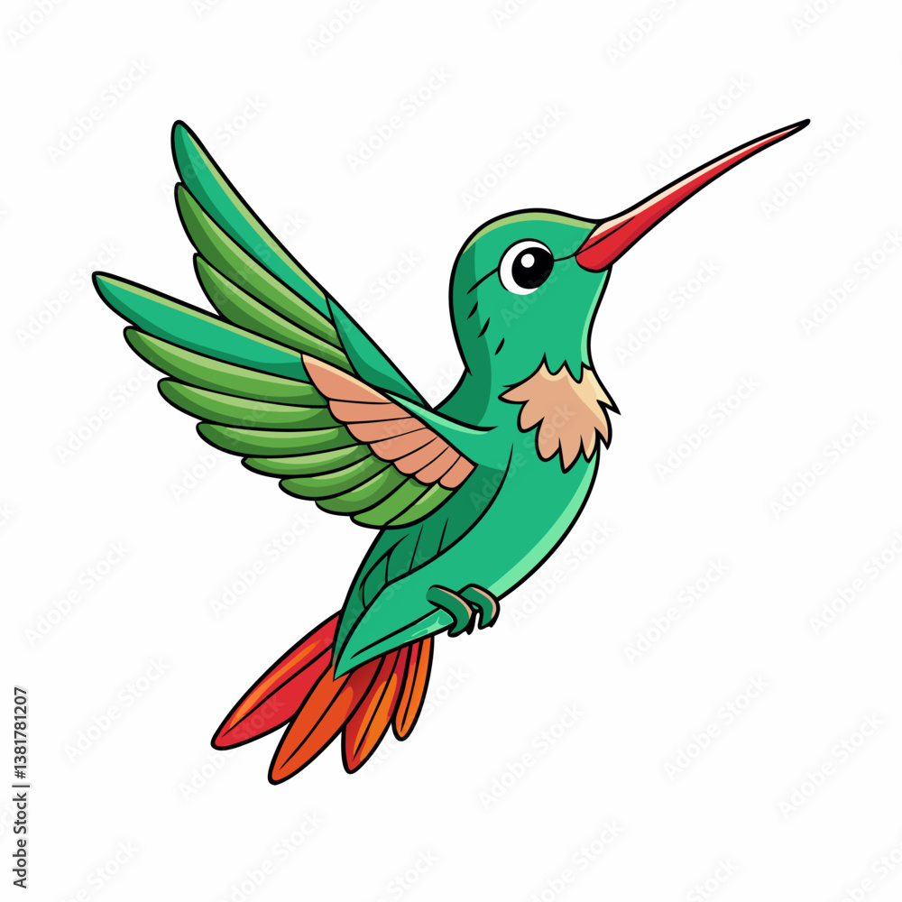 Obraz premium Colorful hummingbird flying near flowers with vibrant feathers and a tropical vibe