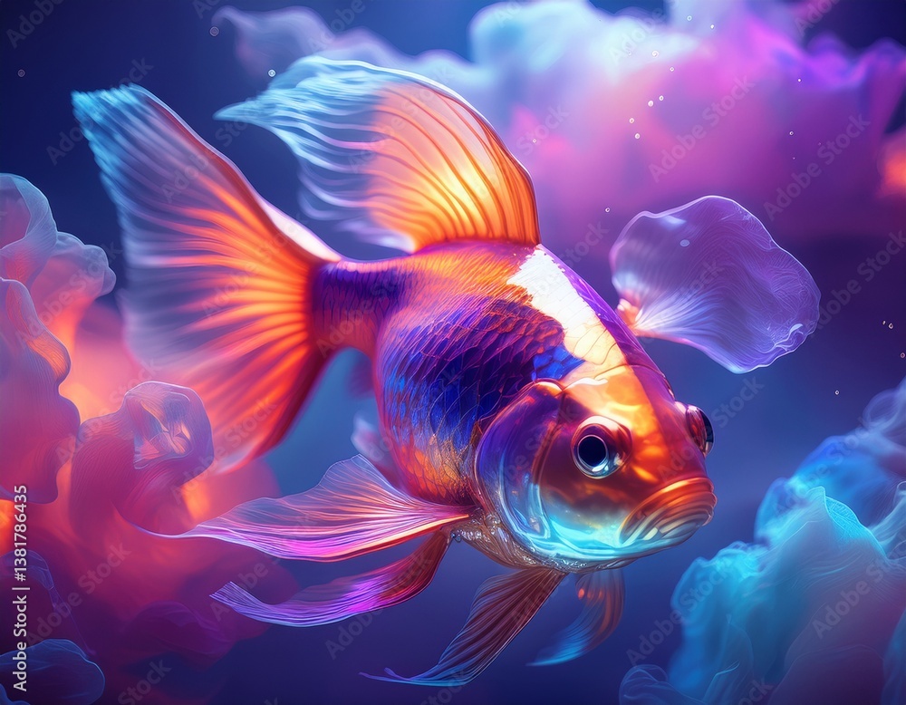 Goldfish under blue and pink light Goldfish under blue and pink light