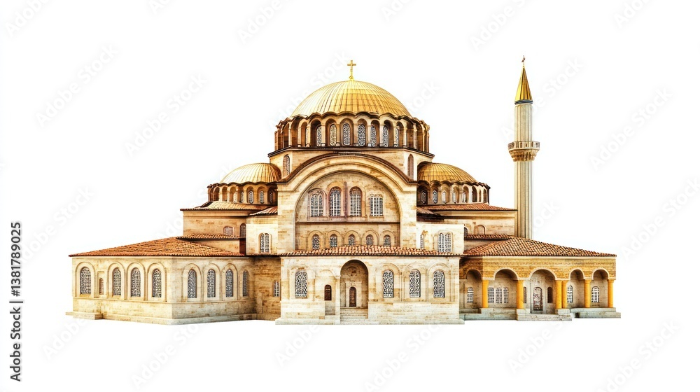 Fototapeta premium Historic Religious Architecture with Golden Dome and Minaret Ideal for Cultural Historical a