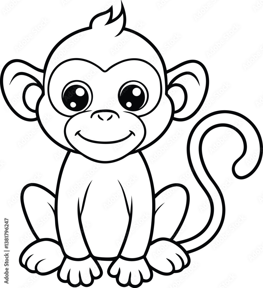 Fototapeta premium Cute Monkey Coloring Page for Kids – Jungle Animal Cartoon Printable