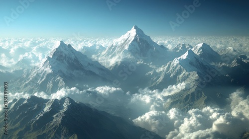 Wallpaper Mural Snowy Mountain Peaks Above Clouds Under Clear Blue Sky Panorama Torontodigital.ca