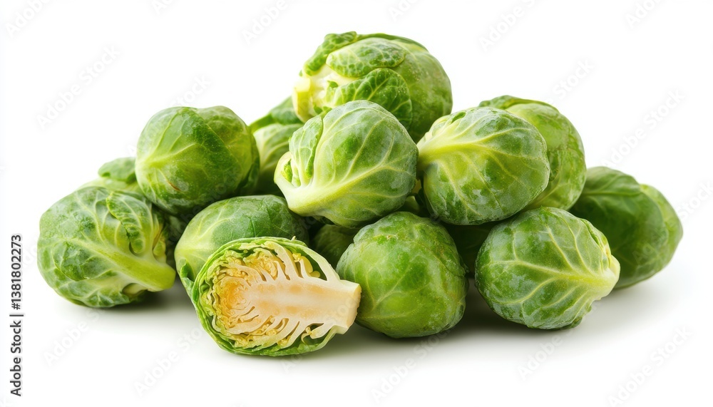 Fresh Brussels Sprouts Pile on White Background for Healthy Cooking Fresh Brussels Sprouts Pile on White Background for Healthy Cooking