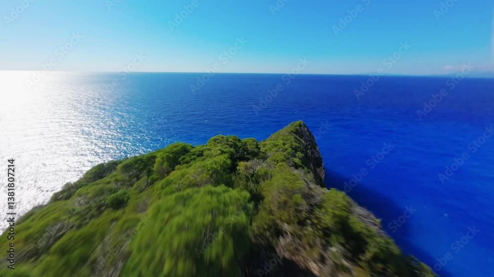FPV Drone Shot Over Peninsula Towards Open Sea on Zakynthos, Greece – Scenic Coastal Aerial FPV Drone Shot Over Peninsula Towards Open Sea on Zakynthos, Greece – Scenic Coastal Aerial