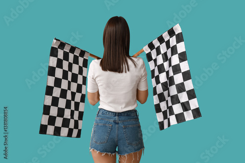 Young woman with racing fla...