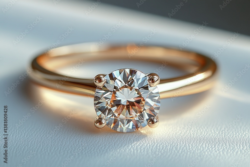 Minimalist Gold Diamond Engagement Ring Isolated on White Background 3D Rendering Minimalist Gold Diamond Engagement Ring Isolated on White Background 3D Rendering