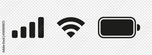 Status bar for smartphone. Wifi icon symbol, charging icon, gsm signal vector  isolated on white background