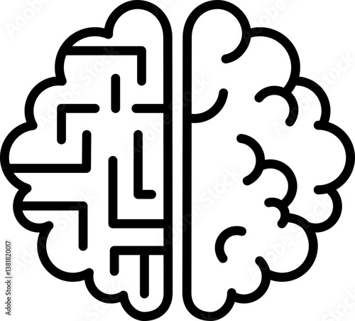 Human brain icon with maze and logic pattern - Editable Stroke SVG, fully scalable.