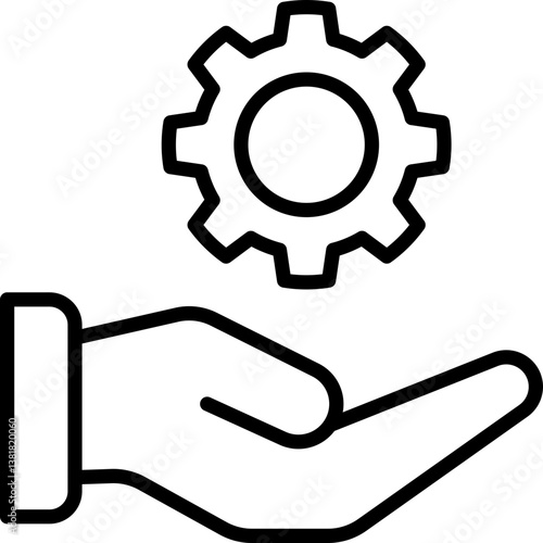 Hand holding gear icon for support and settings - Editable Stroke SVG, fully scalable.