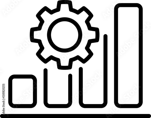 Bar chart with gear optimization icon - Editable Stroke SVG, fully scalable.