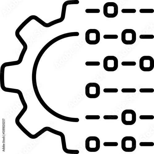 Digital transformation gear icon with binary flow - Editable Stroke SVG, fully scalable.