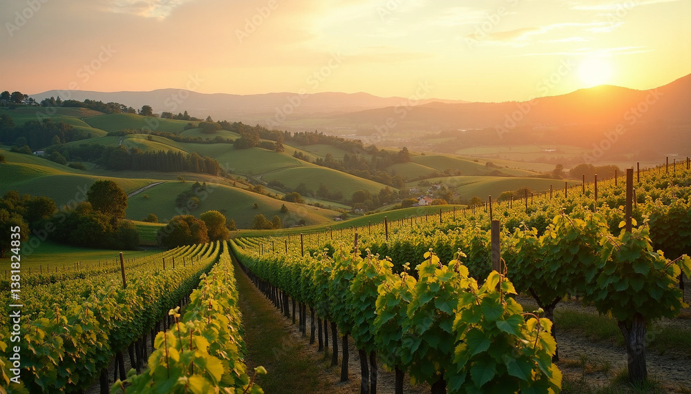Fototapeta premium vineyard at sunset