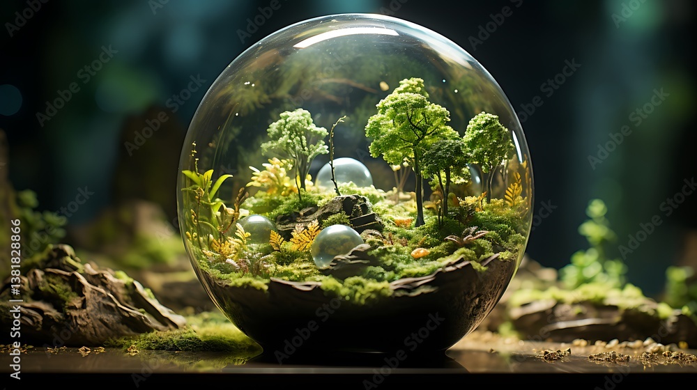 Miniature Enchanting Forest in a Glass Sphere Miniature Enchanting Forest in a Glass Sphere