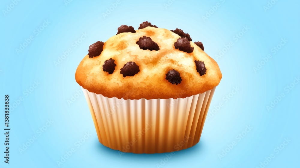 Delicious Chocolate Chip Muffin on a Light Blue Background Perfect for Food and Bakery Themes Delicious Chocolate Chip Muffin on a Light Blue Background Perfect for Food and Bakery Themes