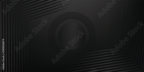 Dark Black background. Modern lines curves abstract presentation background. Luxury paper cut background