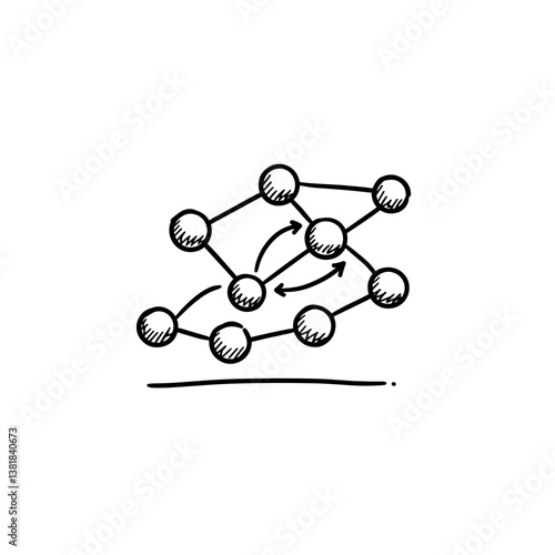 Neural Network Graph with Dynamic Connections – Sketch Style AI Illustration for Machine Learning, Data Science, and Deep Learning Concepts