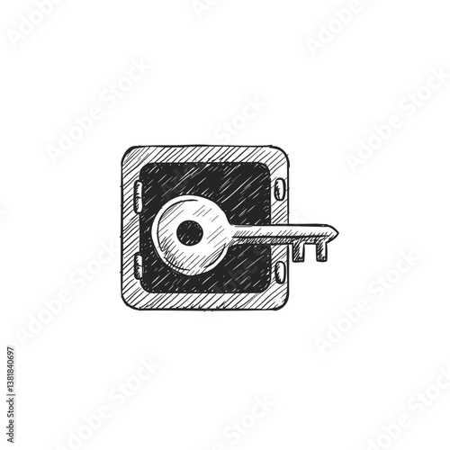 Private Key Illustration with Safe – Sketch Style Security Concept for Cryptography, Blockchain, and Digital Asset Protection 