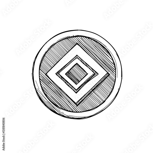 Cryptographic Token Symbol – Black and White Sketch Style for Blockchain, Digital Payments, and Secure Authentication Concepts