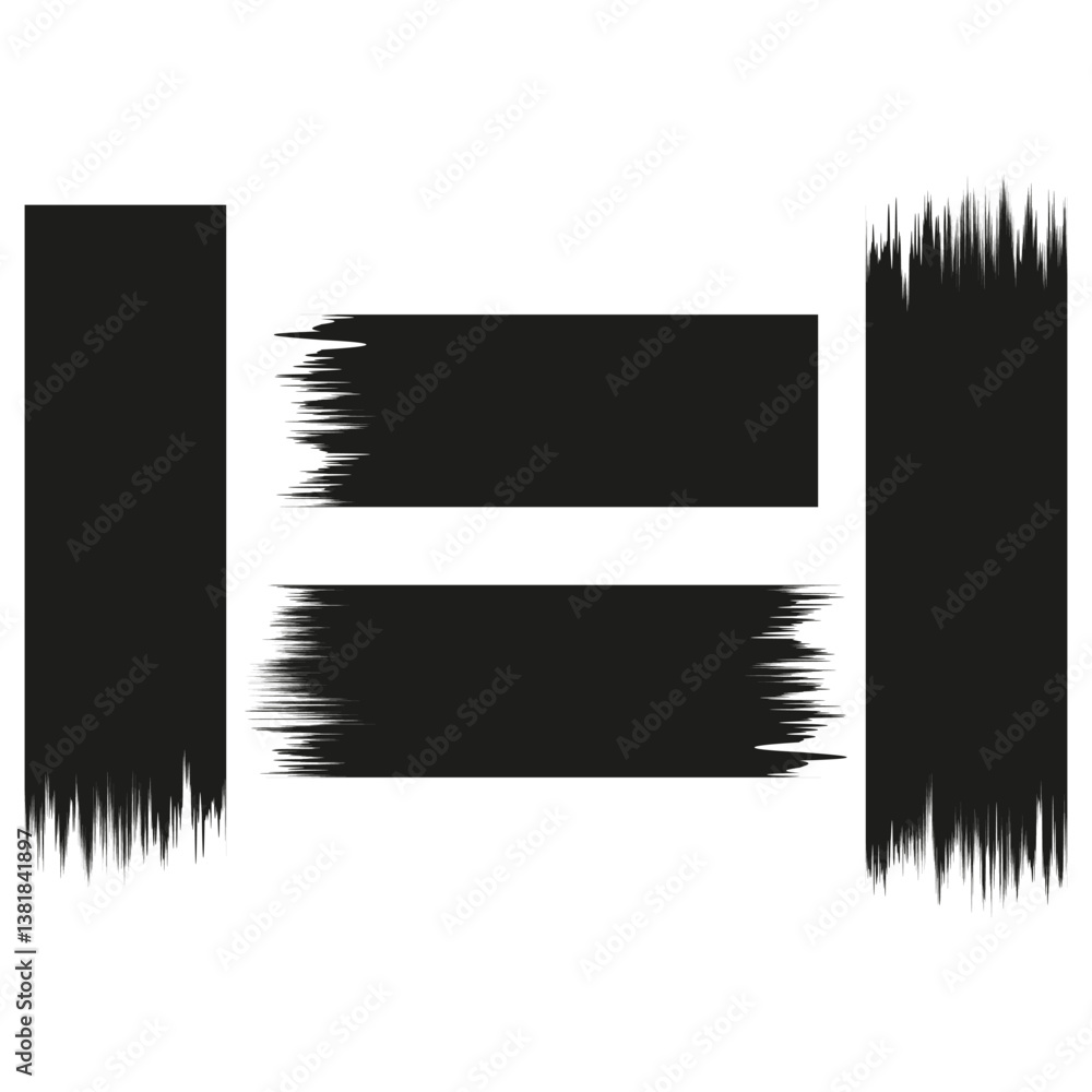 Grunge brush shapes. Black stroke blocks. Abstract paint vector. Artistic edge elements.