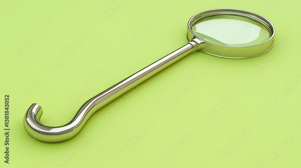 A high-resolution shot of a magnifying glass with a curved design and sleek finish on a lime green background A high-resolution shot of a magnifying glass with a curved design and sleek finish on a lime green background