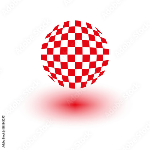 Obraz na płótnie Checkerboard sphere illustration. Red white pattern. Gradient shadow effect. Vector globe symbol. w salonie