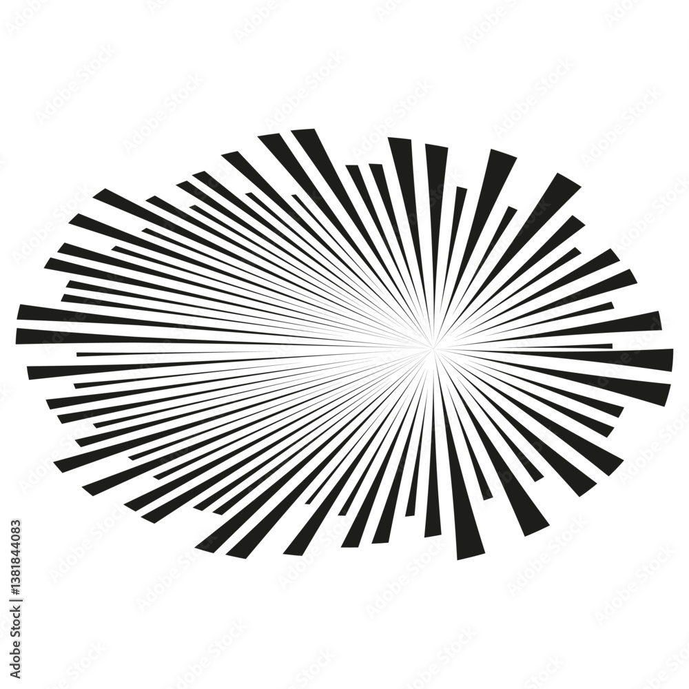 Elliptical burst pattern. Abstract speed explosion. Dynamic sunburst effect. High energy rays.
