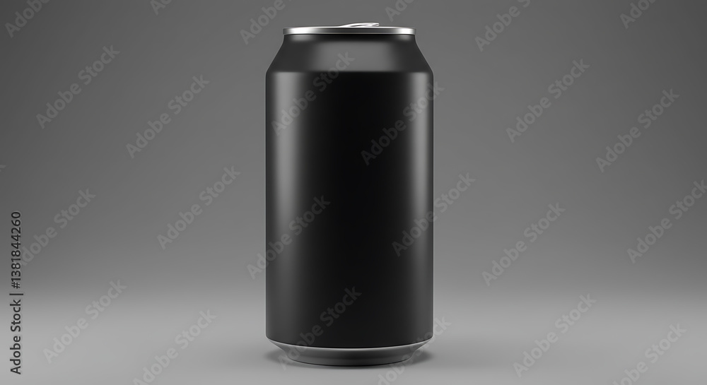 Sleek Soda Can in Studio: A close-up studio shot of a clean, sleek, and minimalist black soda can. Sleek Soda Can in Studio: A close-up studio shot of a clean, sleek, and minimalist black soda can.