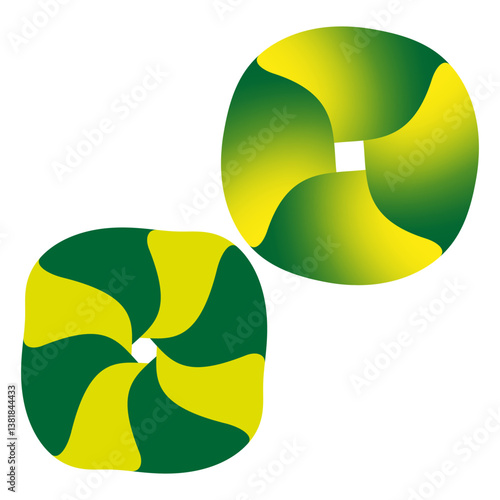 Green swirl illustration. Yellow gradient flow. Circular twist emblem. Vector dynamic shape.