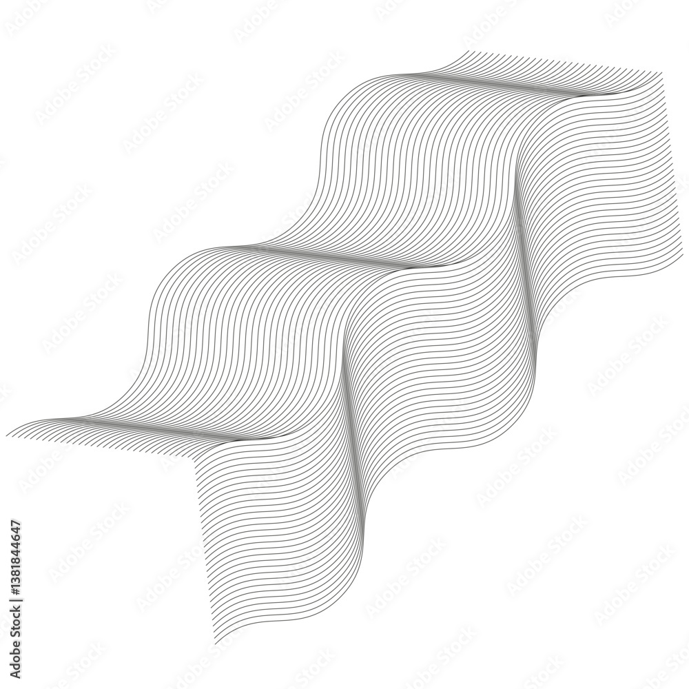 Curved wave lines. Abstract vector shape. Flowing black pattern. Dynamic stripe design.