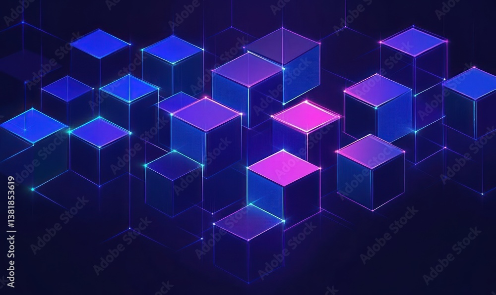Fototapeta premium Abstract Geometric Pattern with Isometric Cubes in Modern Technology Blockchain Concept