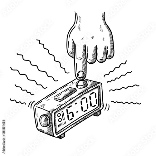 Hand draw vector illustration of A clock with a finger pressing a button