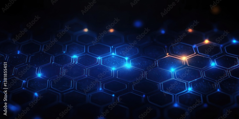 Futuristic Molecular Structure with Hexagonal Grid and Neon Lights in High-Tech Digital Interface Futuristic Molecular Structure with Hexagonal Grid and Neon Lights in High-Tech Digital Interface