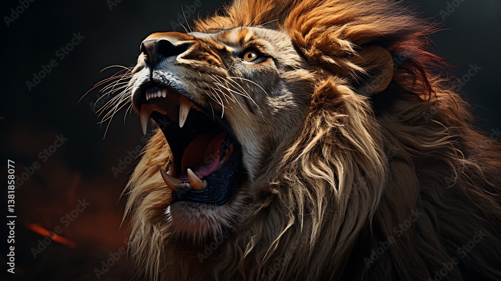 Naklejka premium Majestic Roar: A Powerful Lion's Intimidating Call