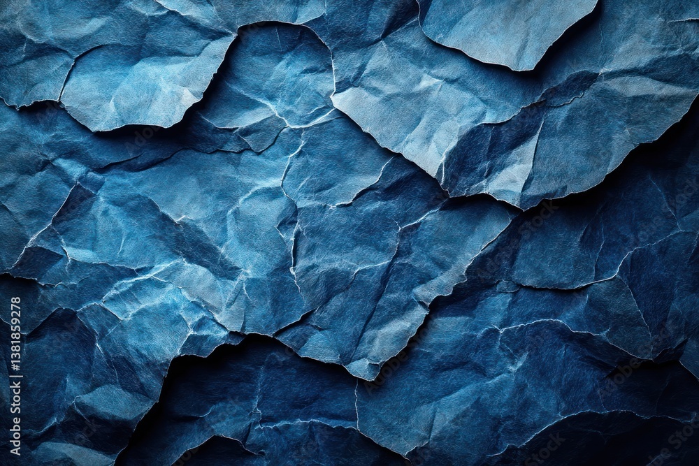 Obraz premium Deep Blue Crumpled Paper Texture Background with Wrinkles and Grunge for Design Use