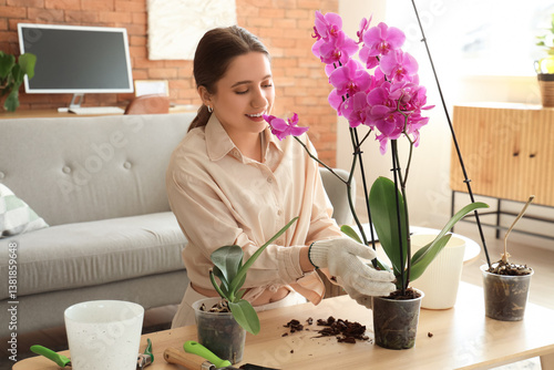 Female florist transplantin...