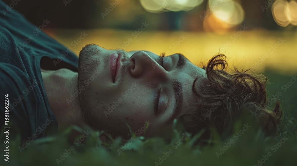 Man relaxes on grass outside. Close-up. Man relaxes on grass outside. Close-up.