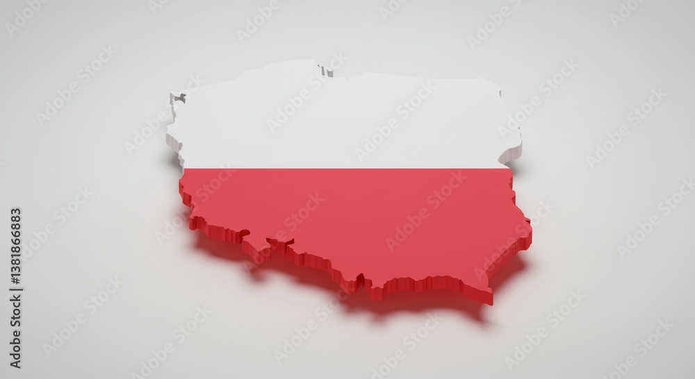 Fototapeta premium Detailed Poland Map Rendering with National Colors on Clean White Backdrop