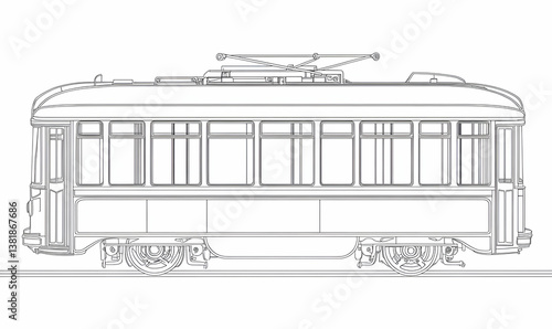 Vintage streetcar side profile, city transport, rail