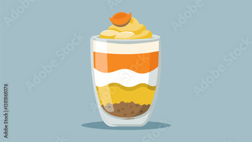 A burst of fall flavors in a parfait glass homemade pumpkin e granola layered with creamy pumpkin yogurt and topped with a drizzle of maple syrup.. Vector illustration