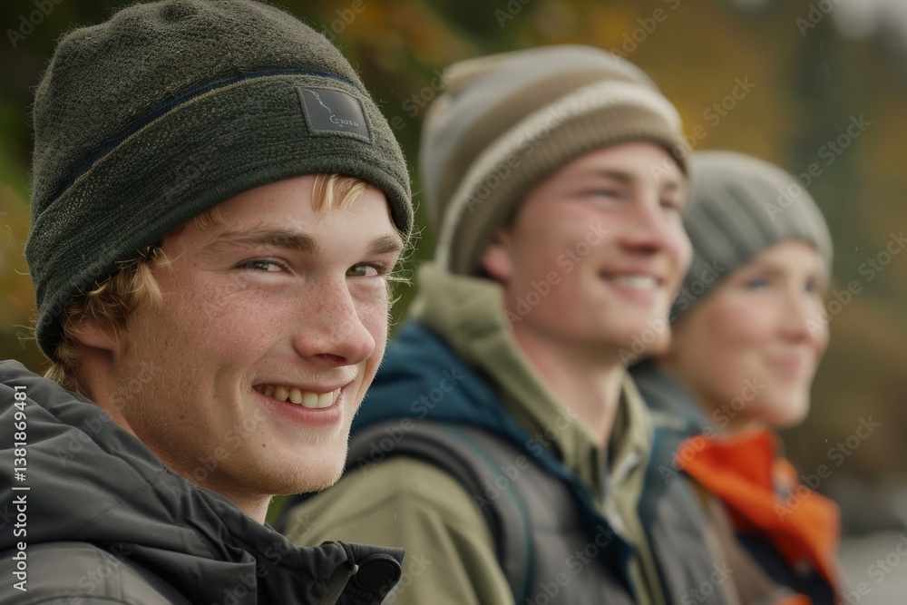 Portrait of three teenage boys in a park. Selective focus. Portrait of three teenage boys in a park. Selective focus.