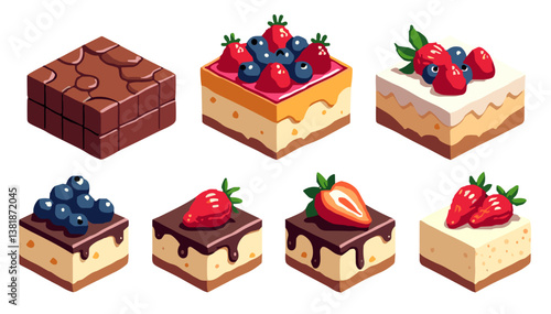 Vector image of pastries (set) in a vibrant, detailed style on a white background, showcasing sweet treats