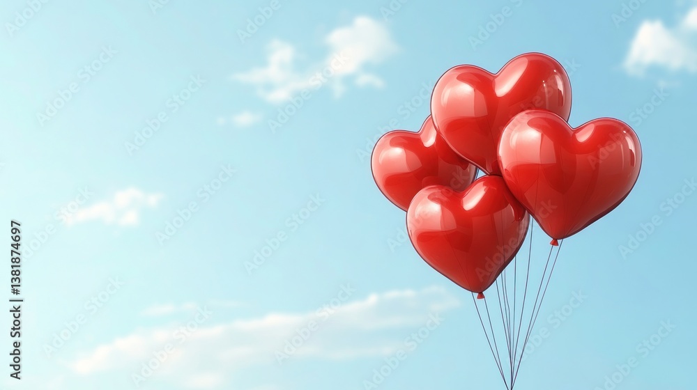 Heart-shaped balloons against a light blue sky Heart-shaped balloons against a light blue sky