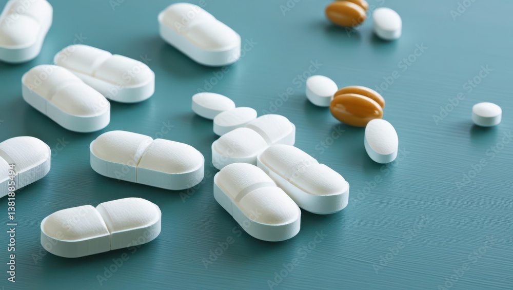 Glass Bottles With White Homeopathic Pills On Teal Background. Homeopathy Medicine. Concept Of Alternative Medicine, Natural Remedy, Naturopathy, Holistic Healing, Wellness, And Pharmaceuticals. Glass Bottles With White Homeopathic Pills On Teal Background. Homeopathy Medicine. Concept Of Alternative Medicine, Natural Remedy, Naturopathy, Holistic Healing, Wellness, And Pharmaceuticals.