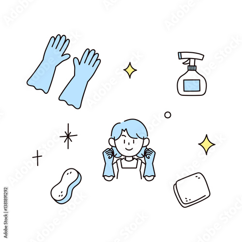 人物と掃除のイラストセット