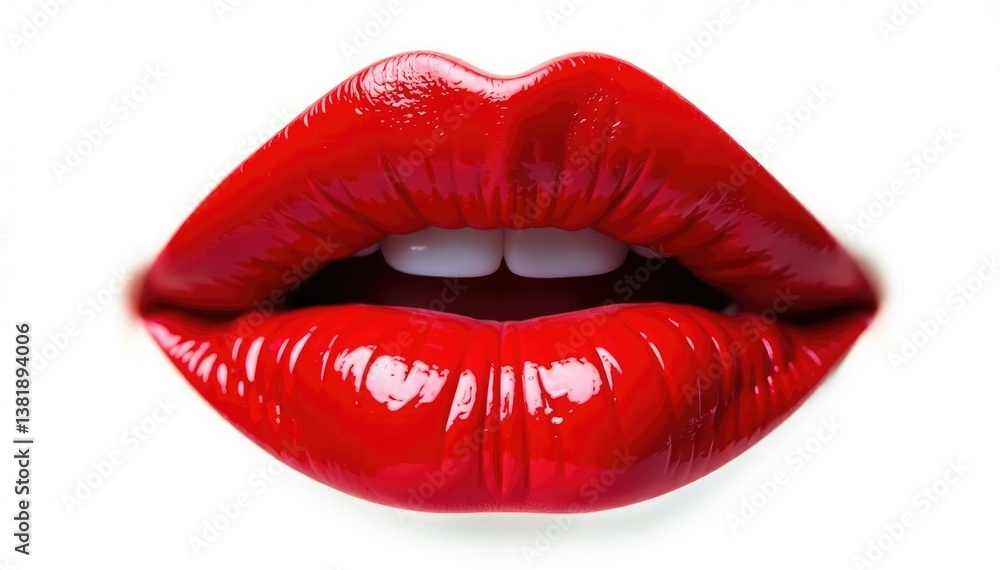 Obraz premium Close-up vibrant red lips isolated on pure white , lip, matte