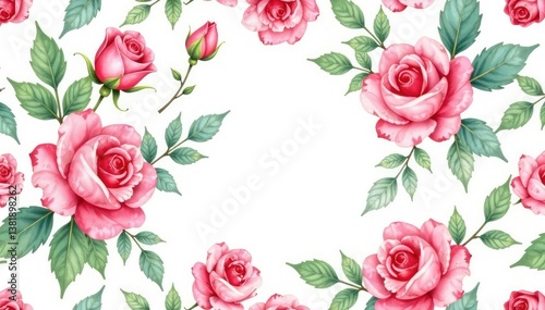 Delicate watercolor roses & leaves, repeating seamlessly , rose, flower, pattern