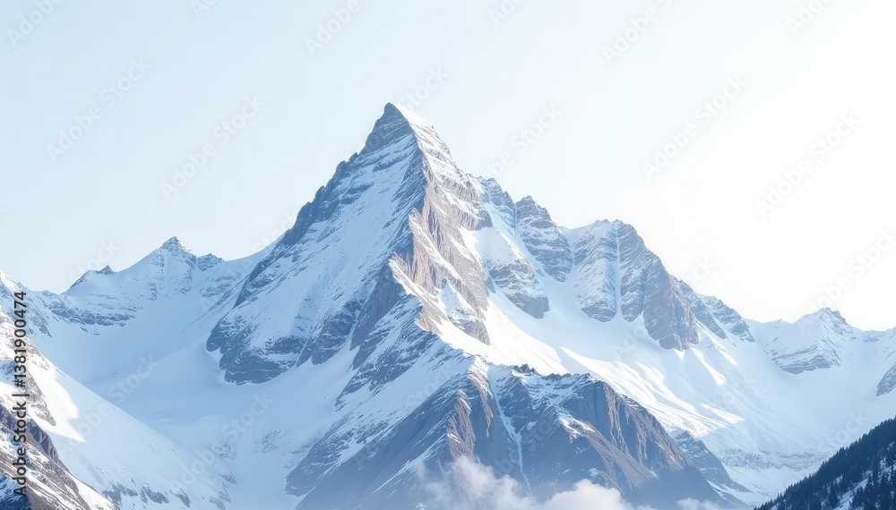 Fototapeta premium Snow-covered mountain peak, pristine white background, snowscape, summit