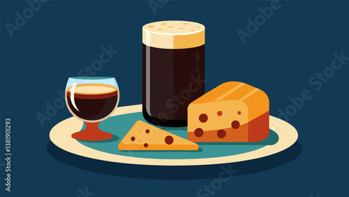 A bold dark porter complemented by a plate of smoky y chorizo and manchego cheese.. Vector illustration