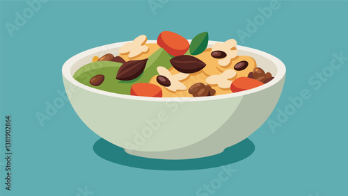A bowl of glutenfree trail mix featuring dried fruits nuts and seeds for a nutrientpacked snack on the go.. Vector illustration