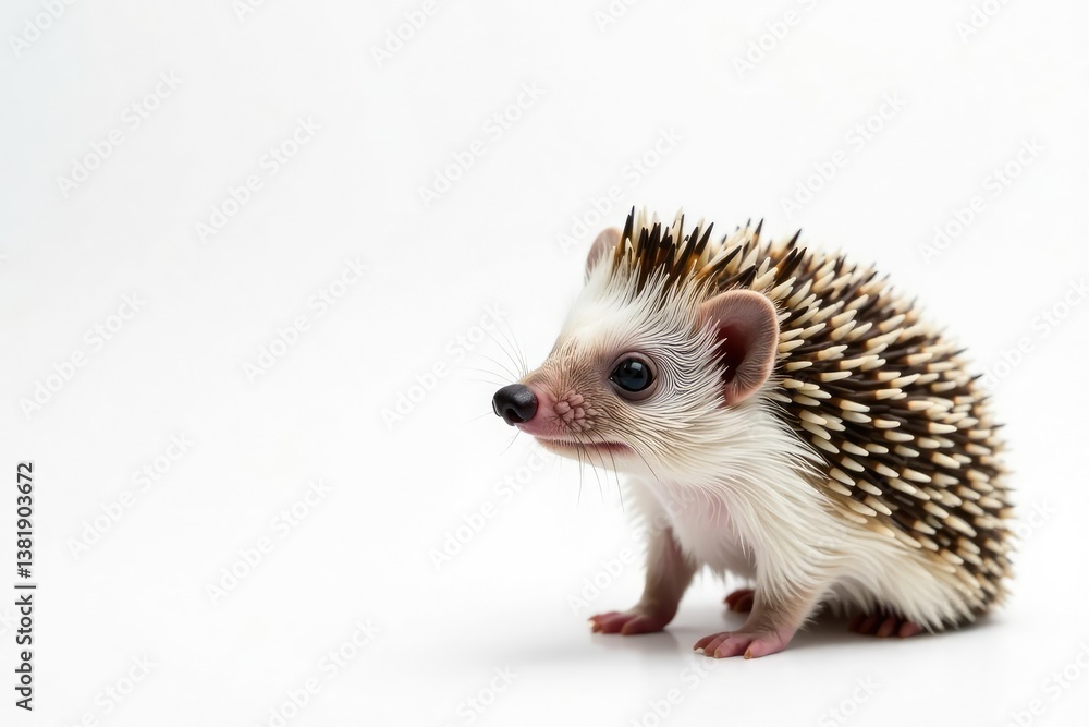 Close-up of a single hedgehog against pure white, hedgehog, small Close-up of a single hedgehog against pure white, hedgehog, small